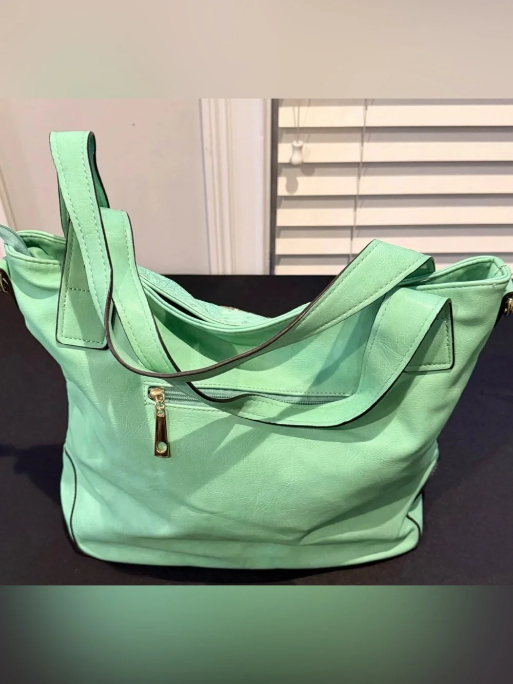 Michael Kors Mint Green Croc-Embossed Shoulder Tote with Gold Logo